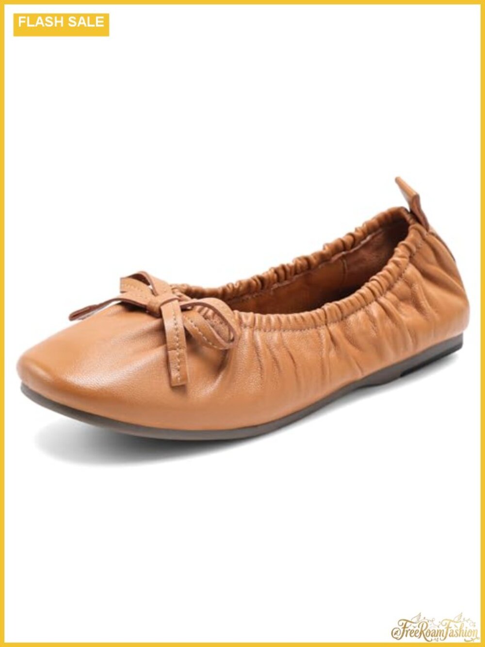 Women's Genuine Sheepskin Leather Foldable Ballet Flats Bow Roomy Toe Travel